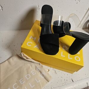 Mercedes Castillo Black Clear Strap Block Heel Sandals